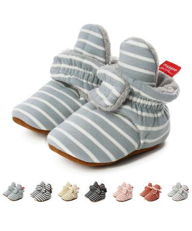 TMEOG Baby Booties Slippers Infant Boots Newborn First Walking Shoes Baby Winter Sock Crib Shoes for Boys Girls 0-18Months 6-12 Months D Light Green Striped