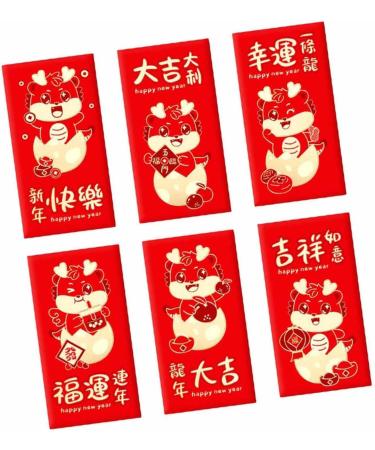 6 Pieces Chinese New Year Red Envelopes Lucky Money Envelope 2024 Dragon Hongbao Hong Bao for Spring Festival Birthday A Style A - Buy Online on SooperMarket.com