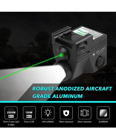 QR-Laser Green Laser Sight Gun Light Combo | 500 Lumens USB Rechargeable Flashlight | Strobe Function | For Pistols & Handguns | Upgraded GL10 - Buy Online on SooperMarket.com