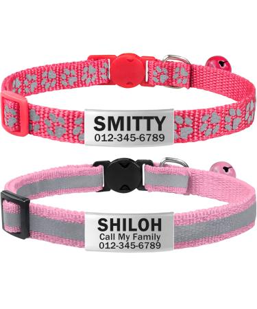 Tagme 2 Pack Katzenollsband with name and telephone number cat neck band with safety clasp and bell 15-20 cm for kittens pink kitten 15-20cm pink pink
