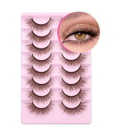 Brown False Eyelashes Natural Look Wispy Mink Lashes Fluffy 15mm Cat Eye Lashes Pack 5D Volume Strip Fake Eyelashes by Geeneiya