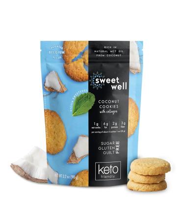 Sweetwell Coconut Cookies - Low Carb, Keto, Gluten-Free Snack with Real Ingredients, Stevia Sweetener, Collagen - Sugar-Free 3.2 oz (Pack of 3) - Buy Online on SooperMarket.com