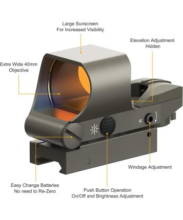 Feyachi Reflex Sight with Multiple Reticle System - Red Dot Sight with Picatinny Rail Mount for Absolute Co-Witness in Nickel Finish - Buy Online on SooperMarket.com