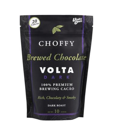 Choffy Brewed Cacao for Dark Chocolate Lovers, Volta Dark Roast, Rich, Chocolaty & Smoky Coffee Alternative, Healthy Chocolate Drink, 100% Ground Cacao, Nutrients for Mood & Energy - 10 Ounces Volta Dark Roast 10 Ounce (Pa