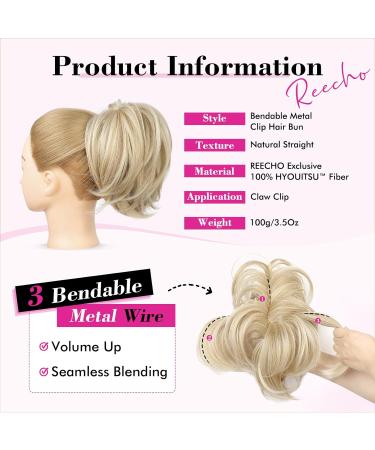 REECHO Blonde Messy Bun Hair Piece with Claw Clip for Women - Short Ponytail Extension with Bendable Metal Wire - Buy Online on SooperMarket.com