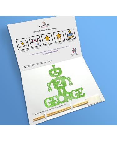 Cakeshop Cake Decoration Pack | Robot Alien Birthday Premium Double Sided Glitter Card Cake Topper & 25g Party Pack of Cake Sugar Sprinkles | Custom Name & Age Cake Decorations (Green) Non-Prime Glitter Card: Green - Buy Online on SooperMarket.com