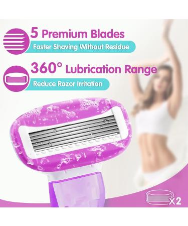Travel Razors for Women | 5-Blade Portable Razor with Case | Smooth Shaving Essentials in Purple - Buy Online on SooperMarket.com