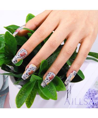 AILLSA Gel Nail Strips - Secret Garden Flower Gel Nail Polish Strips for Women 20pcs - Buy Online on SooperMarket.com