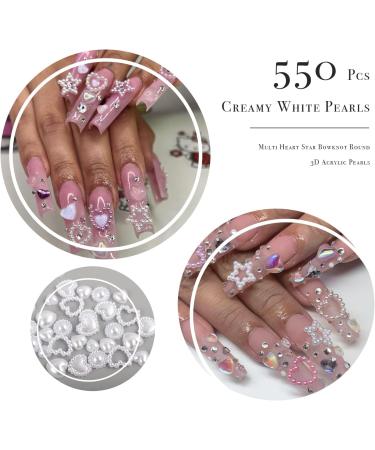 YAEISM 550Pcs Creamy White Pearl 3D Nail Charms - Assorted Shapes for Nail Art and Jewelry DIY - Buy Online on SooperMarket.com