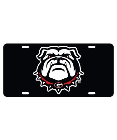 Georgia Bulldogs New Bulldog Logo Mirror Laser License Plate Tag - Black background