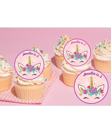 edible 20 x Unicorn Birthday Personalised cupcake toppers uncut (ICING PAPER)