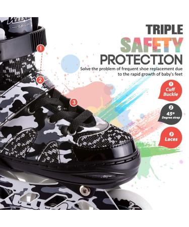 Kuxuan Adjustable Inline Skates for Kids with Light Up Wheels - Camo Roller Blades for Boys and Girls - Size Kids 3-6 US - Buy Online on SooperMarket.com