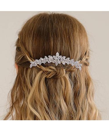 Missgrace Boho Simple Bride Wedding Prom Sparkling Zircon Side Hair Comb Crystal Rhinestones Flower Hair Comb Clips Bridal Hair Accessories Hair Piece for Women and Girls