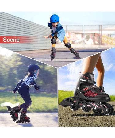 Caroma Adjustable Inline Skates with Light Up Wheels - Red Medium - Big Kid Size | Outdoor & Indoor Roller Blades for Kids, Youth, and Adults - Beginner Friendly - Buy Online on SooperMarket.com