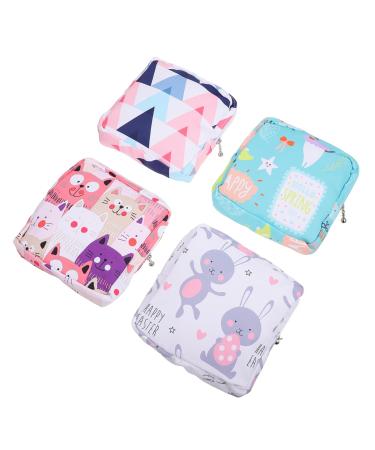 Menstrual Pad Bag 4pcs Napkin Storage Bag Pad Holder Zip Lock Organizer Pouch Holder Zipper Travel Set for Women Menstrual Pad Bag Cotton Portable Storage Bag Women Purse