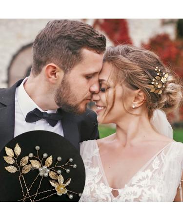Gold Leaf Wedding Hair Pins with Pearls & Crystals - Bridal Hair Accessories - Buy Online on SooperMarket.com