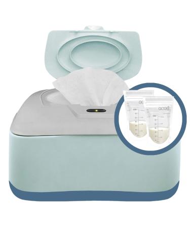 GOGO PURE Baby Wipe Warmer, Dispenser, Holder and Case with Bonus 30 Breastmilk Storage Bags - Warmer with Easy Press On/Off Switch, Great Combination, Great Baby Gift (Blue/Grey)