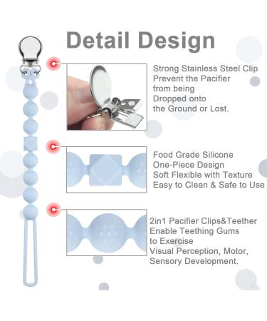 Kowlone Dummy Clips Boys Girls Silicone Soother Pacifier Chain Flexible Binky Holder Set with Texture for Teething Baby Unisex Newborn Dummies 1-Piece Design(Pastel Blue Glacier Grey) A: Pastel Blue Glacier Grey - Buy Online on SooperMarket.com