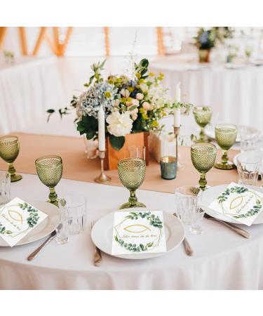 20 Vintage Disposable Fish Eucalyptus Green Napkins for Baby Party & Communion | Ideal Table Decoration | 3-Ply Quality - Buy Online on SooperMarket.com