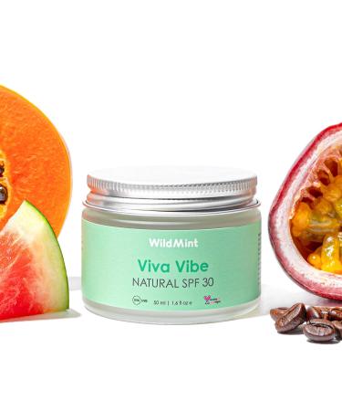 WildMint Viva Vibe Natural SPF 30 | Zinc Oxide Mineral Sunscreen Broad Spectrum UVA & UVB Protection | For Sensitive Skin Sun Protection | For Kids 3+ | UK Made Vegan & Cruelty-Free Skincare | 50ml