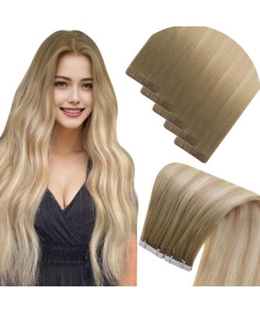 LAAVOO TAPE in real hair Extensions Blond Ombre Braun Extensions Real Hair Tapes Virgin Balayage Brown With Platinblond #8/27/60 Injection Extensions Real Hair 60cm Lang 5Pcs 12.5G 60cm Virgin-5PCs 4.4virgin #8/27/60