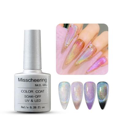 Universal Rainbow Cat Eye Gel Nail Polish Glitter Holographic Gel Polish Colourful Laser Sparkle Shiny Nail Polish Long Lasting Soak-Off Gel Magnetic Nail Polish (Rainbow)