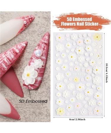 Embossed Self-Adhesive Nail Stickers - AIBEE 5D Butterfly Flower Decals (3 Sheets) - DIY Nail Decoration for Girls Women - Black/White - Buy Online on SooperMarket.com