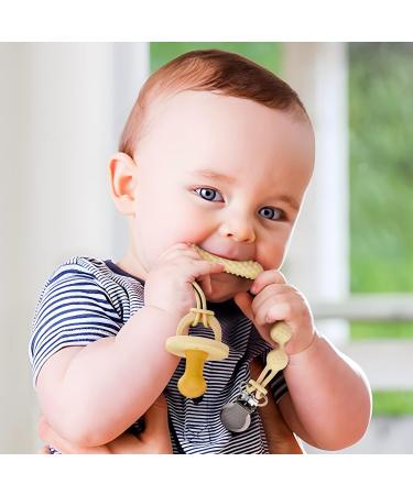 Silicone Pacifier Clip with Teether Stick 2-Pack for Babies - Avocado/Buttercream - Buy Online on SooperMarket.com