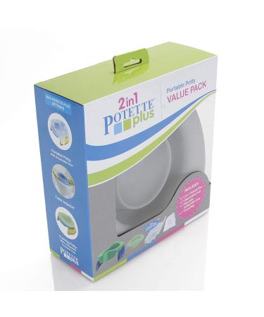 Potette Plus Potty Value Pack - Kalencom 2in1 Portable Potty & Reusable Collapsible Liner (White/Gray) - Buy Online on SooperMarket.com