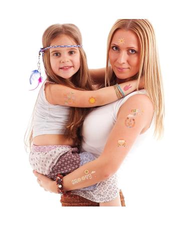 Hippie Temporary Tattoo Sticker Set - Flower, Love, and Peace Sign Designs for Adults and Kids - Buy Online on SooperMarket.com