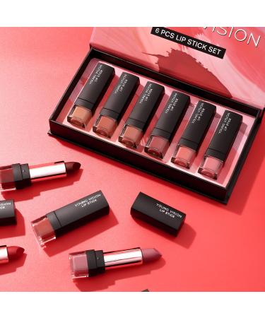YOUNG VISION Lipsticks Set: Multi-finish Matte Nude Colors Bundle for Long-lasting & Moisturizing Lip Makeup - Pack of 6 - Perfect Gift for Women - Buy Online on SooperMarket.com