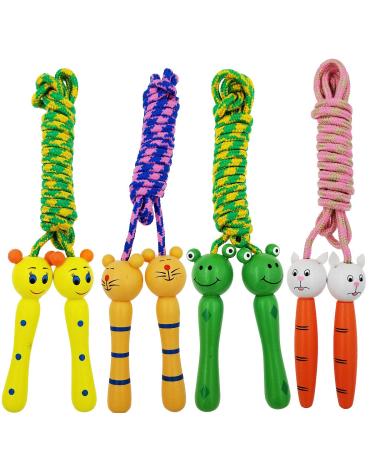 Sackorange 4 Pack Jump Rope with Wood Handles for Kids - Skipping Rope Great for Children and Students Outdoor Fun Activity, Party Favor , Recreation and fitness Keeping Fit.