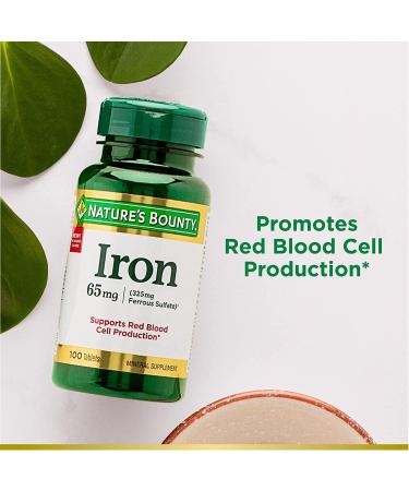 Iron 65mg 325 mg Ferrous Sulfate 100 Tablets - Essential Iron Supplement for Health and Wellness - Buy Online on SooperMarket.com