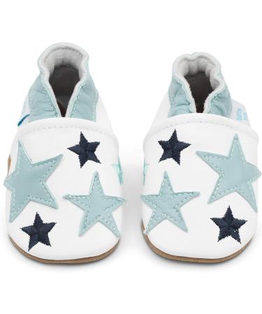 Dotty Fish Soft Leather Baby Shoes | Boys' Toddler Shoes with Non-Slip Suede Soles | Blue Stars Design | 0-6 Months - 4-5 Years - Buy Online on SooperMarket.com