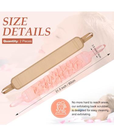 2 Pack Exfoliating Back Scrubber | Double Sided Cloth with Strap | Long Body Scrub Sponge for Deep Clean | Shower Loofah with Handle | Women Men | Pink Khaki Soft Cloth - Buy Online on SooperMarket.com
