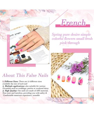 Spring Flower Press on Nails - Medium Square Glossy Fake Nails with Colorful Daisy Pattern - 24Pcs Full Cover Stick on Nails for Nail Art Decorations - Buy Online on SooperMarket.com