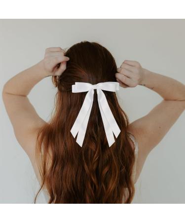 2 Pack Hair Bows for Women White Bow Hair Clips French Barrette with Long Silky Satin Hair Ribbons for Women Girls(White Light Pink) - Buy Online on SooperMarket.com
