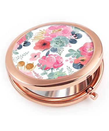 iampanda Rose Gold Compact Mirror for Women - Portable Mini Makeup Mirror with 2X Magnifying, Pink Green Flower Design - Buy Online on SooperMarket.com