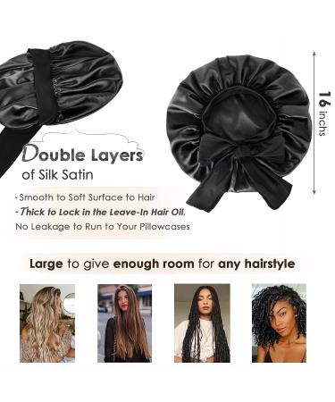 YANIBEST Double Layer Satin Lined Silk Bonnet for Sleeping | Large Black Bonnet for Black Women - Buy Online on SooperMarket.com