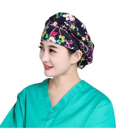 Printed Cotton Bouffant Turban Working Cap | Adjustable Hair Cover Scrub Hat - Buy Online on SooperMarket.com