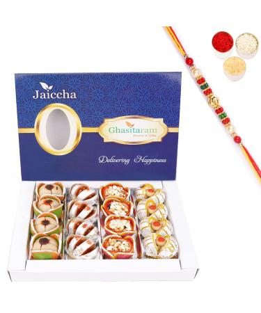 Jaiccha Ghasitaram Rakhi Gifts for Brothers Dryfruit Special Fancy Sweets 400 GMS with Beads Rakhi