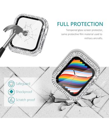 Surace Bling Apple Watch Case 44mm with Screen Protector - 300 Crystal Diamond Tempered Glass Cover for Apple Watch Series 6/5/4/3/2/1 - Silver - Buy Online on SooperMarket.com