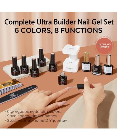 Modelones 8-in-1 Nail Builder Gel Kit with Mini Nail Lamp - Clear Pink Hard Gel Builder for Nails Extension - Includes 6 Colors, Nail Forms Set, Base Gel - Nail Art Strengthener - Buy Online on SooperMarket.com
