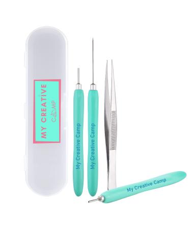 MY CREATIVE CAMP 4 Pack Paper Quilling Tools Set - 2 Slotted Tools Needle Tool Tweezer and Storage Box
