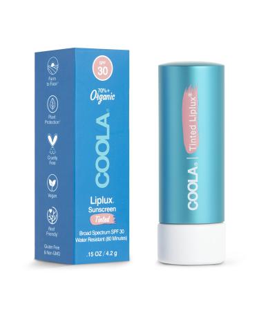 COOLA Organic Liplux Tinted Lip Balm and Sunscreen with SPF 30  Dermatologist Tested Lip Care for Daily Protection  Vegan and Gluten Free  0.15 Oz