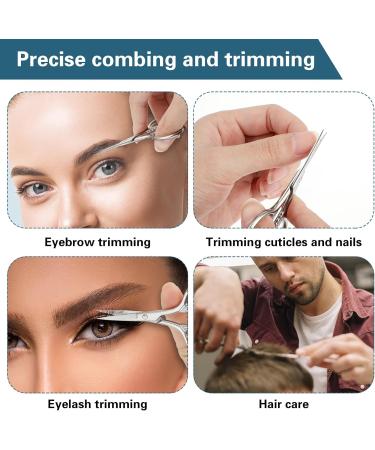 2Pcs Facial Hair Scissors for Men Women Nose Scissors with Leather case Tip Scissors for Mustache Nose Beard Eyebrows Eyelashes and Ear Hair Cutting Scissors (Silver) - Buy Online on SooperMarket.com