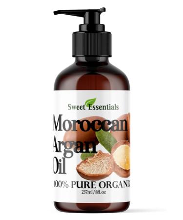 Premium Organic Moroccan Argan Oil | 8oz With Pump | Imported from Morocco | From Raw Unroasted Nuts | 100% Pure | Cold Pressed | Miracle Oil For Every Skin Condition Hair Nails Anti-aging & More