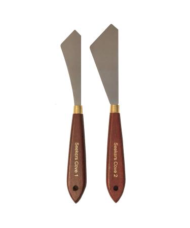 Painting Knife Set of 2 - Two Palette Knives - Wood Handle and Steel Blade (2) - Straight Edge Gentle Flex for Art and Paint
