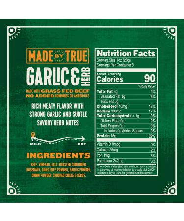 True Garlic & Herb Biltong Slab - Grass-Fed Beef Jerky (8 oz) - High Protein Keto Snack - Antibiotic-Free, Gluten-Free, No Carb - Uncut Charcuterie Slab - Buy Online on SooperMarket.com