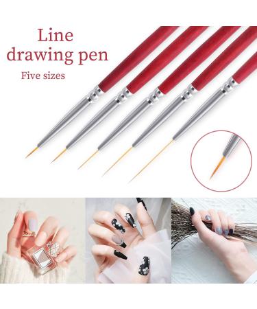 5 Pcs Professional Nail Art Liner Brushes Set - Painting, Design, Point Drill Drawing - Thin Brush Pen Kit 6/9/12/18/24mm - Buy Online on SooperMarket.com